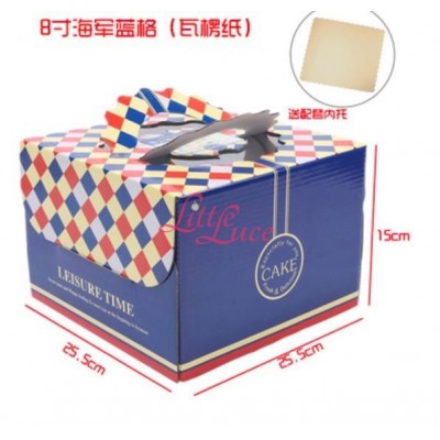 Cake Box Blue Grid 25cm