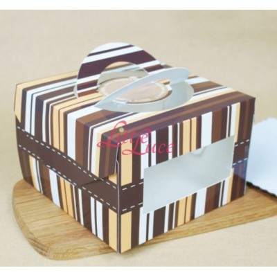 Cake Box Brown Stripe 16.5cm