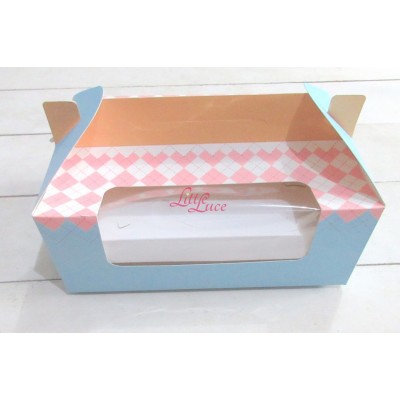 Cupcake Box 6 Blue Plaid